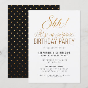 Gold Glitter Shh! It's A Surprise Birthday Party Invitation