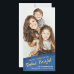 Gold Glitter Shine Bright Happy Hanukkah Holiday Card<br><div class="desc">Stylish and modern Hanukkah photo card that says "Happy Hanukkah Shine Bright" in faux gold glitter on a textured blue background.</div>