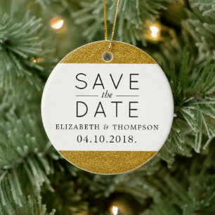 Gold Glitter, Shiny Glitter, Save The Date Ceramic Tree Decoration