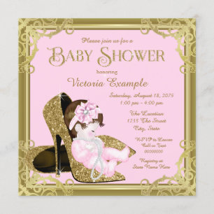 Gold Glitter Shoe Pink and Gold Baby Shower Invitation