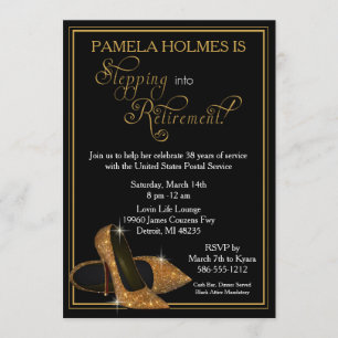Gold Glitter Shoes Retirement Party Invitation