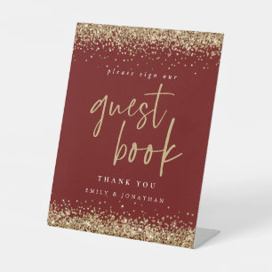 Gold Glitter Sign Guest Book Burgundy Wedding 