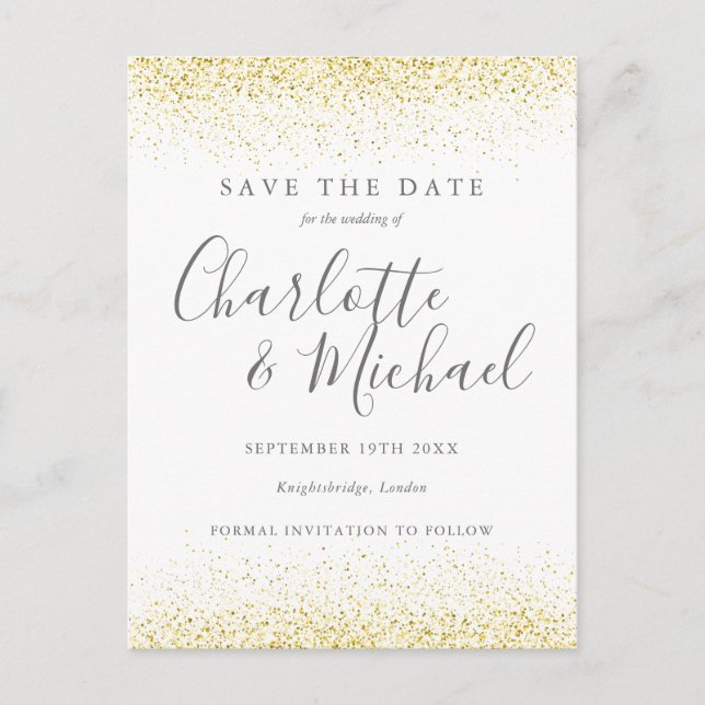 Gold Glitter Signature Wedding Save the Date Card (Front)
