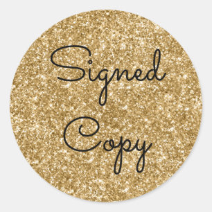 Gold Glitter Signed Copy Classic Round Sticker
