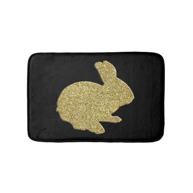 Gold Glitter Silhouette Bunny Rabbit Bath Mat (Front)