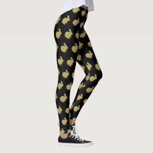 Gold Glitter Silhouette Bunny Rabbit Leggings