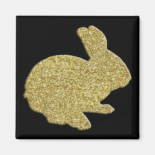 Gold Glitter Silhouette Easter Bunny Magnet (Front)
