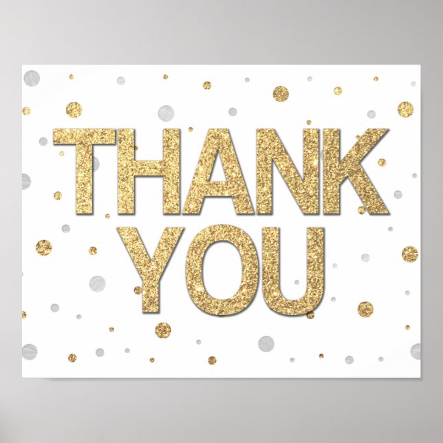 Gold Glitter Silver Foil Print Confetti Thank You (Front)