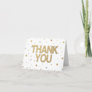 Gold Glitter Silver Foil Print Confetti Thank You Card