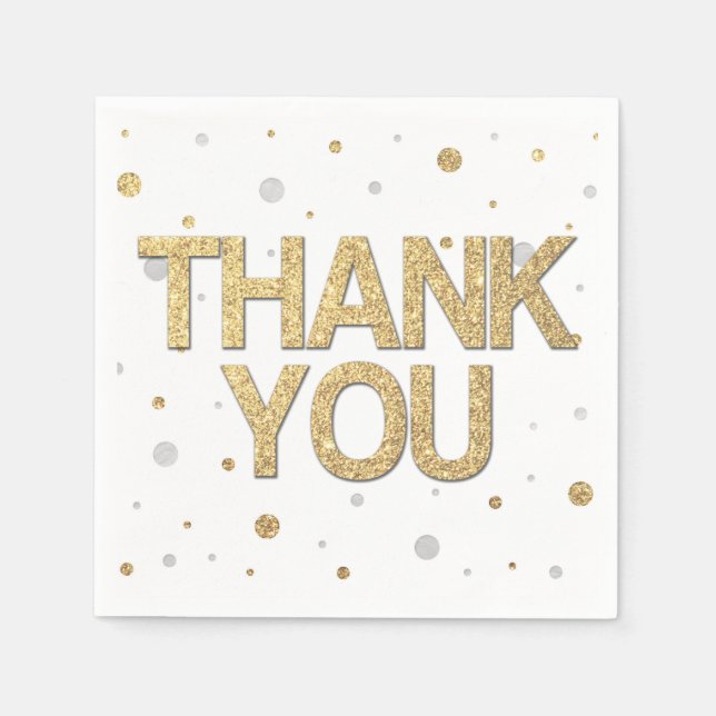 Gold Glitter Silver Foil Print Confetti Thank You Napkin (Front)