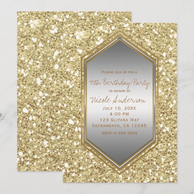 Gold Glitter Silver Glam Birthday Party Any Event Invitation (Front/Back)