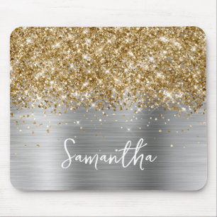 Gold Glitter Silver Glam Name Mouse Mat
