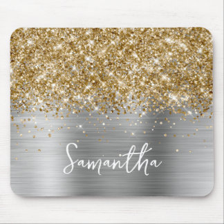 Gold Glitter Silver Glam Name Mouse Mat