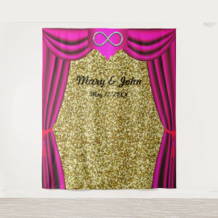 Gold Glitter Silver Infinity Pink Curtain Backdrop Tapestry