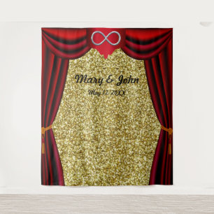 Gold Glitter Silver Infinity Red Curtain Backdrop Tapestry