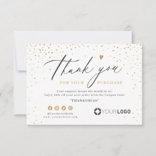 Gold glitter simple script business logo thank you card