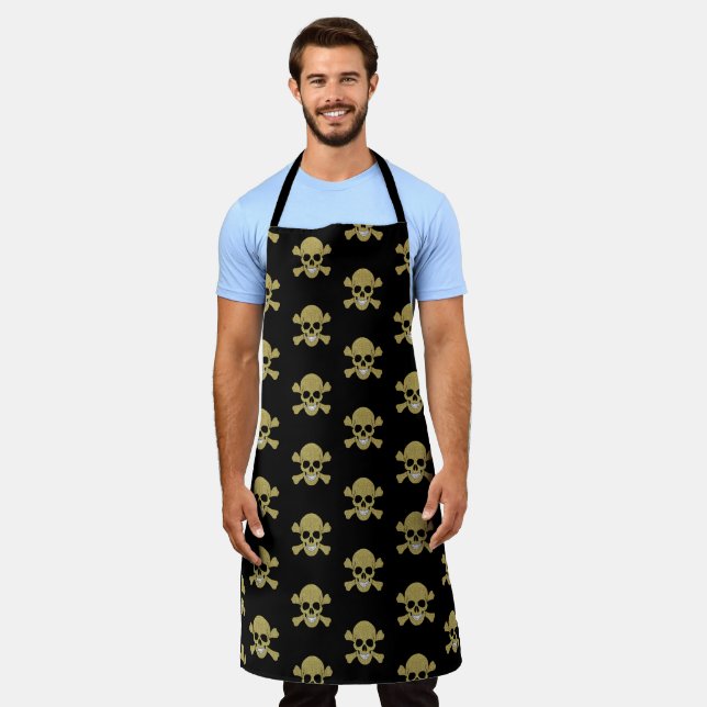 Gold Glitter Skull And Crossbones Apron (Worn)