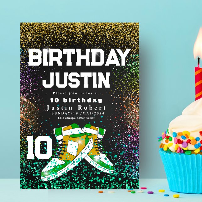 Gold glitter Sneaker Ball Birthday party colourful Invitation (Creator Uploaded)