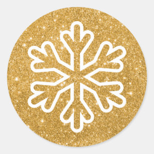 Gold Glitter Snowflake - Circle Sticker