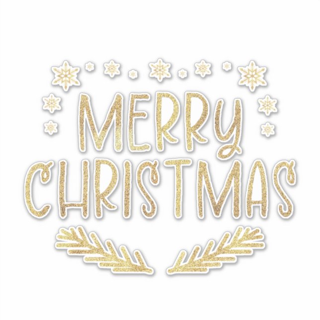 Gold Glitter Snowflake Merry Christmas Tree Leaves (Front)