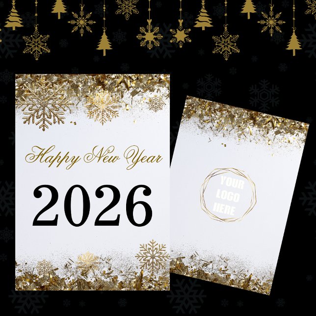  Gold Glitter Snowflake New Year logo company  Card (Creator Uploaded)