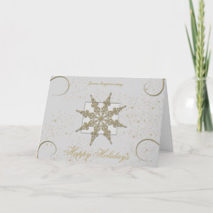 Gold Glitter Snowflake on Winter White Background Holiday Card
