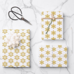 Gold glitter snowflake pattern christmas holiday wrapping paper sheet