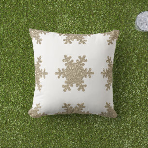 Gold Glitter Snowflake Pattern White Christmas Cushion