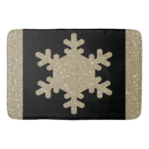 Gold Glitter Snowflake Patterns Black Stylish Cute Bath Mat