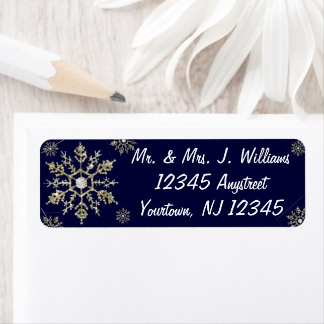Gold Glitter Snowflake Return Address Label (Insitu)