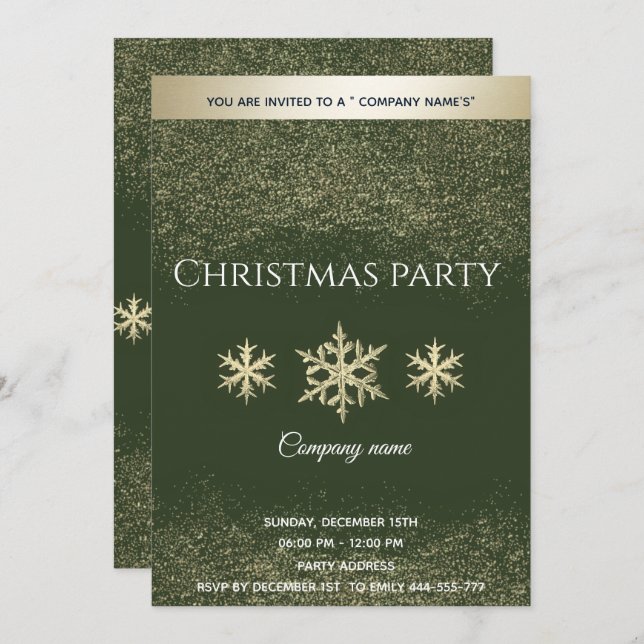 Gold glitter snowflakes corporate Christmas party Invitation (Front/Back)