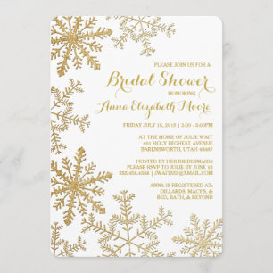 Gold Glitter Snowflakes Winter Bridal Shower Invitation