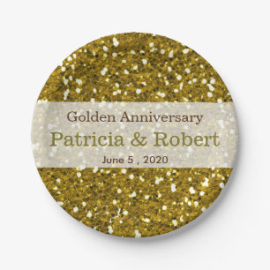 Gold Glitter Sparkle 50th Wedding Anniversary Paper Plate