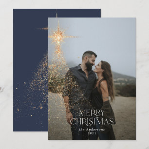 Gold glitter sparkle blue modern Christmas Holiday