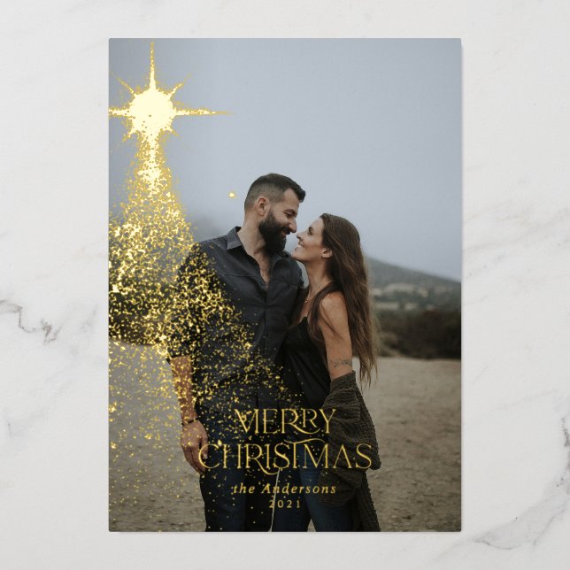 Gold glitter sparkle blue modern Christmas Holiday (Front)