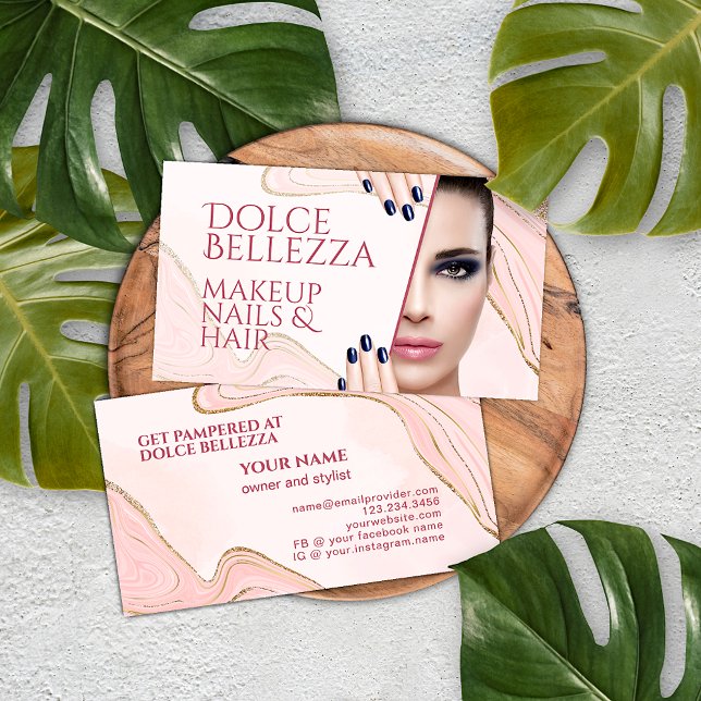 Gold Glitter Sparkle Blush Pink Marble Art Pattern Business Card (Creator Uploaded)