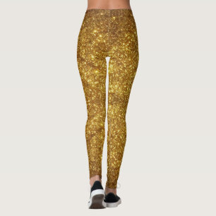 Gold Glitter Sparkle Effect Leggings - Pants
