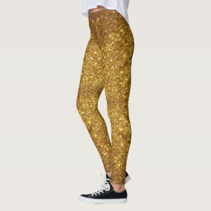 Gold Glitter Sparkle Effect Leggings - Pants