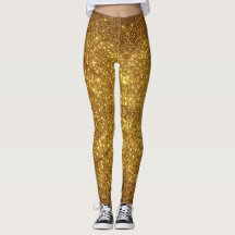 Gold Glitter Sparkle Effect Leggings - Pants