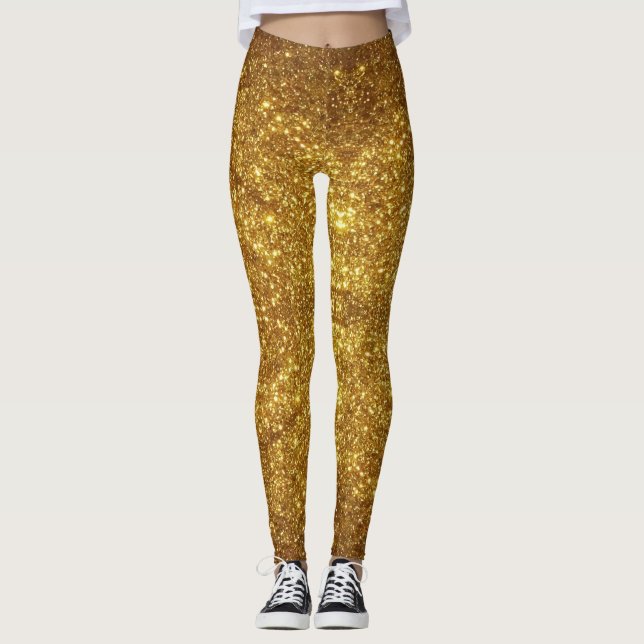 Gold Glitter Sparkle Effect Leggings - Pants (Front)