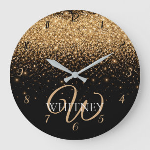 Gold Glitter Sparkle Elegant Luxury Texture        Large Clock