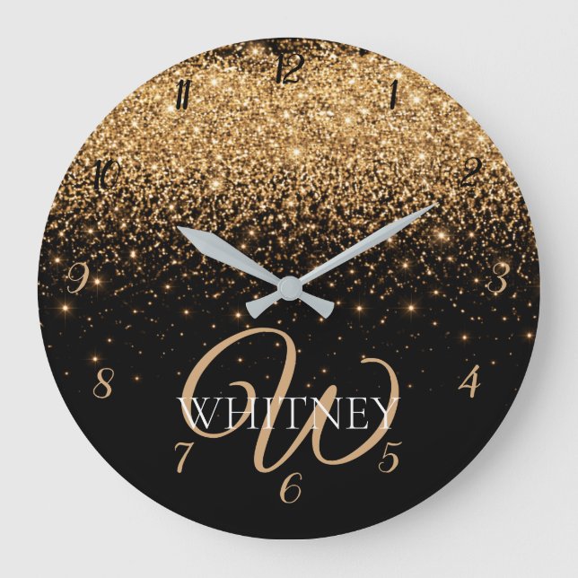 Gold Glitter Sparkle Elegant Luxury Texture        Large Clock (Front)