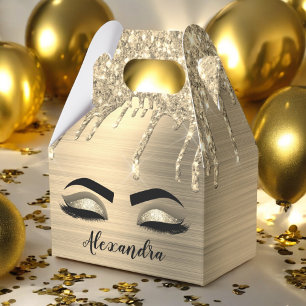 Gold Glitter Sparkle Eyelashes Monogram Name Favour Box