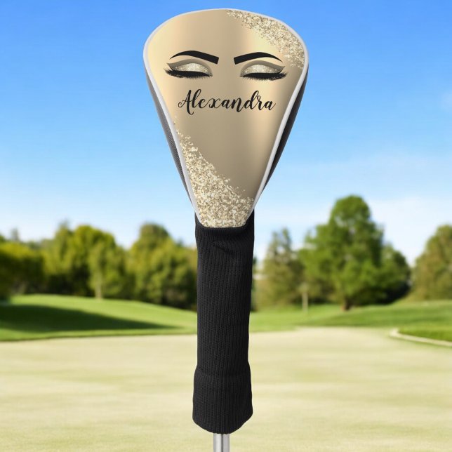 Gold Glitter Sparkle Eyelashes Monogram Name Golf Head Cover (Creator Uploaded)