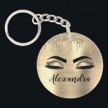 Gold Glitter Sparkle Eyelashes Monogram Name Key Ring<br><div class="desc">Gold Faux Foil Metallic Sparkle Glitter Brushed Metal Monogram Name and Initial Eyelashes (Lashes),  Eyelash Extensions and Eyes Keychain. This makes the perfect sweet 16 birthday,  wedding,  bridal shower,  anniversary,  baby shower or bachelorette party gift for someone decorating her room in trendy cool style.</div>