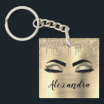 Gold Glitter Sparkle Eyelashes Monogram Name Key Ring<br><div class="desc">Gold Faux Foil Metallic Sparkle Glitter Brushed Metal Monogram Name and Initial Eyelashes (Lashes),  Eyelash Extensions and Eyes Keychain. This makes the perfect sweet 16 birthday,  wedding,  bridal shower,  anniversary,  baby shower or bachelorette party gift for someone decorating her room in trendy cool style.</div>