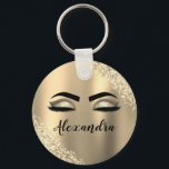 Gold Glitter Sparkle Eyelashes Monogram Name Key Ring<br><div class="desc">Gold Faux Foil Metallic Sparkle Glitter Brushed Metal Monogram Name and Initial Eyelashes (Lashes),  Eyelash Extensions and Eyes Keychain. The design makes the perfect sweet 16 birthday,  wedding,  bridal shower,  anniversary,  baby shower or bachelorette party gift for someone looking for a trendy cool style.</div>