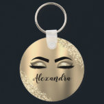 Gold Glitter Sparkle Eyelashes Monogram Name Key Ring<br><div class="desc">Gold Faux Foil Metallic Sparkle Glitter Brushed Metal Monogram Name and Initial Eyelashes (Lashes),  Eyelash Extensions and Eyes Keychain. The design makes the perfect sweet 16 birthday,  wedding,  bridal shower,  anniversary,  baby shower or bachelorette party gift for someone looking for a trendy cool style.</div>