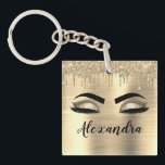 Gold Glitter Sparkle Eyelashes Monogram Name Key Ring<br><div class="desc">Gold Faux Foil Metallic Sparkle Glitter Brushed Metal Monogram Name and Initial Eyelashes (Lashes),  Eyelash Extensions and Eyes Keychain. This makes the perfect sweet 16 birthday,  wedding,  bridal shower,  anniversary,  baby shower or bachelorette party gift for someone decorating her room in trendy cool style.</div>