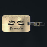 Gold Glitter Sparkle Eyelashes Monogram Name Luggage Tag<br><div class="desc">Gold Faux Foil Metallic Sparkle Glitter Brushed Metal Monogram Name and Initial Eyelashes (Lashes),  Eyelash Extensions and Eyes Luggage  Bag Tag. The design makes the perfect sweet 16 birthday,  wedding,  bridal shower,  anniversary,  baby shower or bachelorette party gift for someone looking for a trendy cool style.</div>